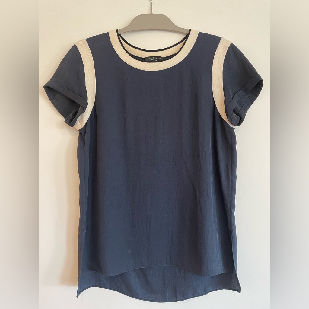 Rag & Bone Navy Silk Top, Size S.